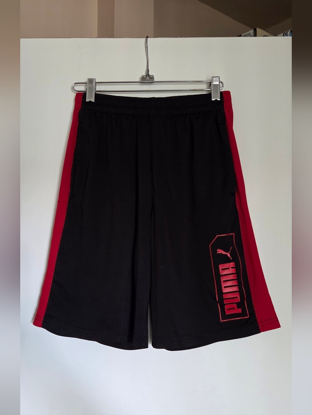 Puma Youth Black Athletic Shorts with Red Side Panels, EUC, SZ XL (14/16)